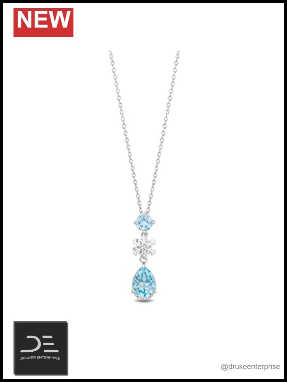 Disney Elsa Snowflake Pendant Necklace Sterling Silver Blue Topaz